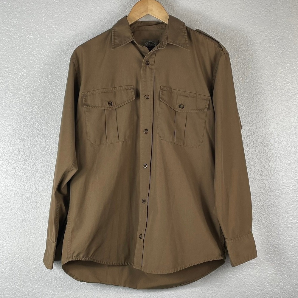 Cabela's Safari Series Men's Tan Brown Button Down Shirt Long Sleeves Size S Reg